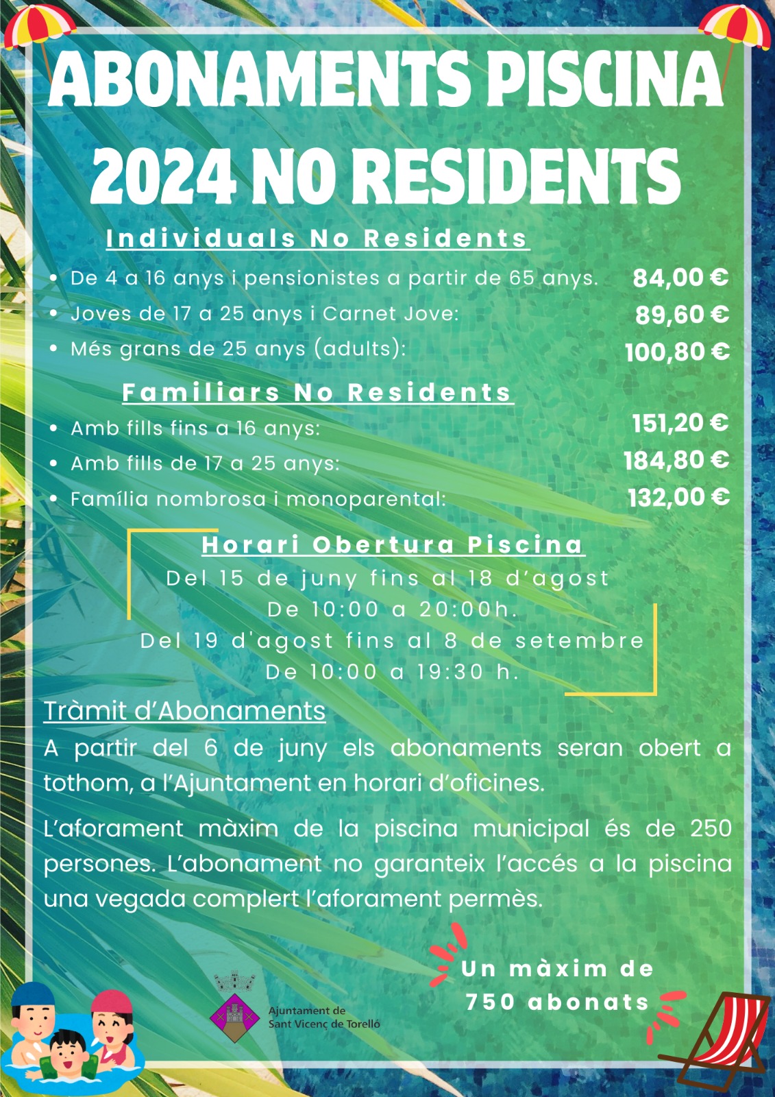 ABONAMENTS PISCINA ESTIU 2024 NO RESIDENTS