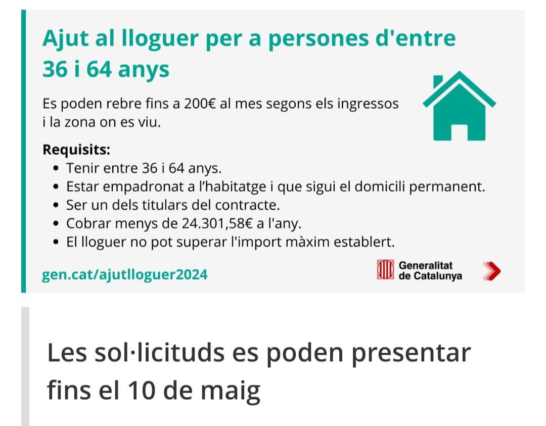 HABITATGE, AJUT AL LLOGUER