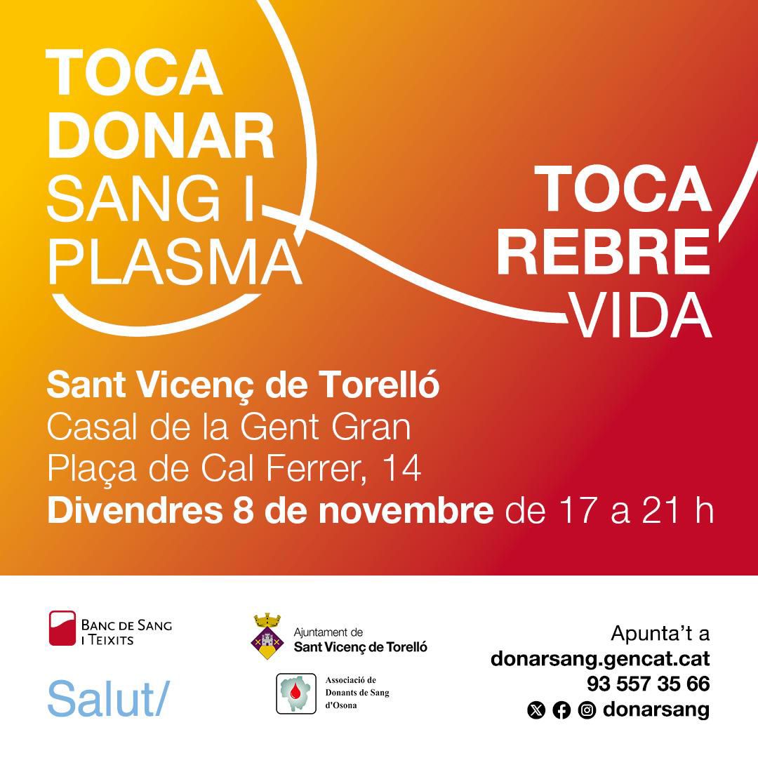 DONACIÓ DE SANG I DE PLASMA A SANT VICENÇ DE TORELLÓ