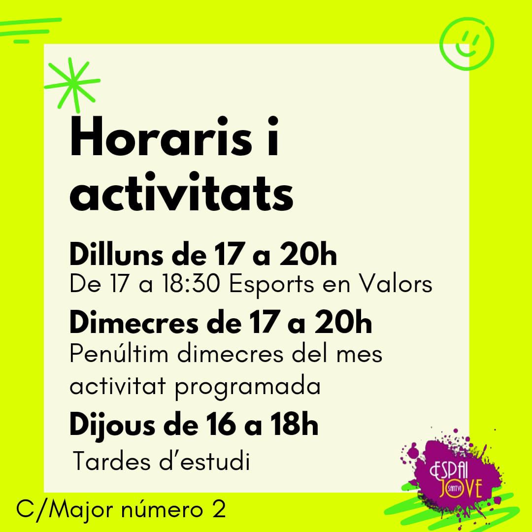 HORARIS I ACTIVITATS ESPAI JOVE